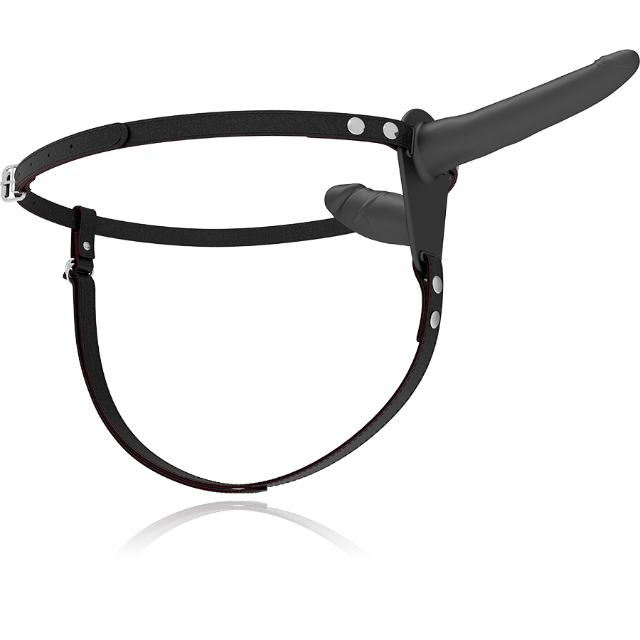 Fetisch devot Doppelriemen Vibrator Strap-On schwarz