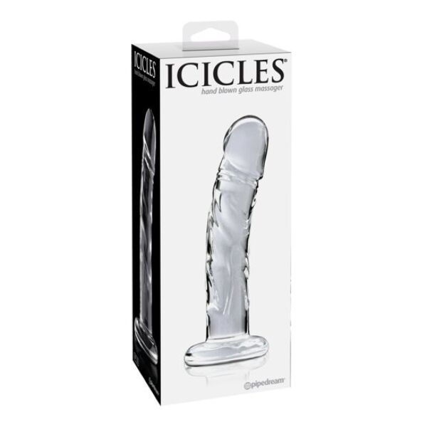 Glasdildo Pipedream Icicles N. 62, gebogen und mit flacher Basis