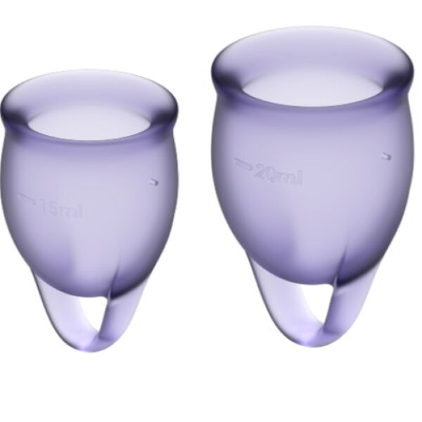 Die beiden Menstruationstassen Satisfyer Feel Confident mit 15 und 20 ml