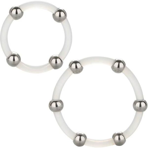 Transparente Penisringe CalExotics Steel Beaded Silicone Ring Set mit Edelstahlperlen