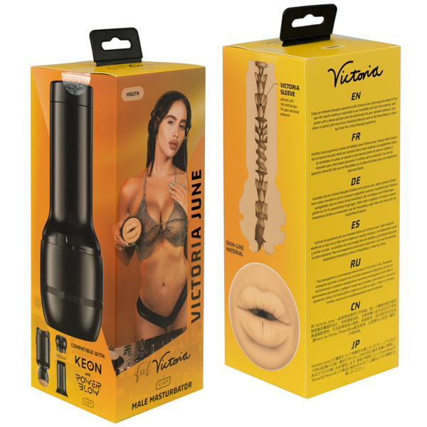Masturbator KIIROO Feel Victoria June Mouth in Form von Mund und Lippen, in seinem Gehäuse