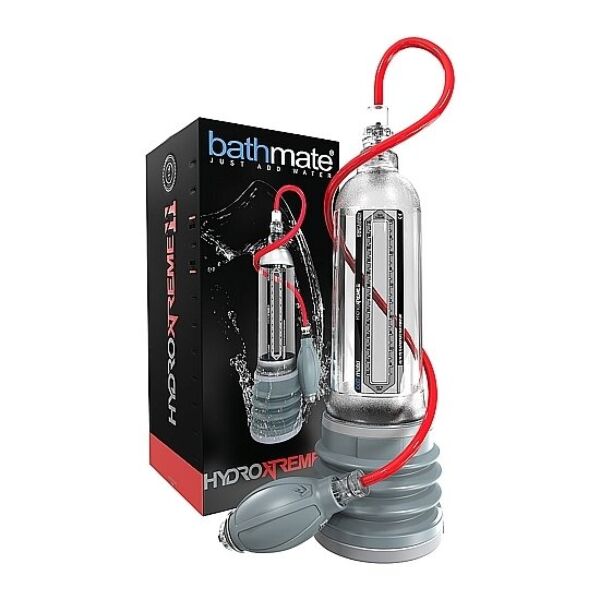Wasser-Penispumpe Bathmate Hydroxtreme 11, transparent mit grauen und roten Details, mit Pumpball