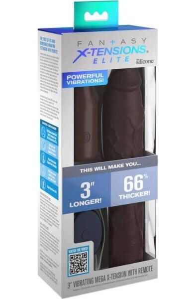 Braune Penishülle Pipedream Fantasy X-tensions Elite Mega X-tension Brown mit Vibrations-Extension und Fernbedienung