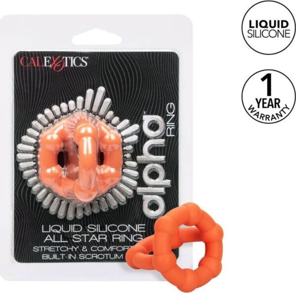 Penisring Alpha All Star Ring von CalExotics aus orangefarbenem Silikon, mit Hodenring