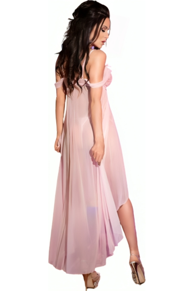 Langes Babydoll Chilirose CR 3716 aus Mesh und Spitze, mit Tanga
