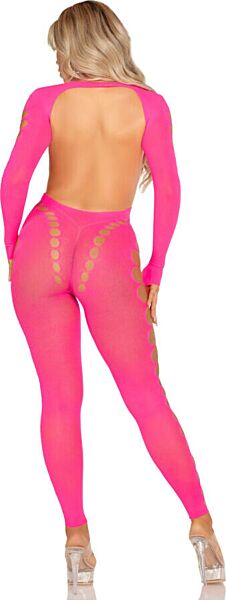 Bodystocking Leg Avenue Reckless Intentions in Neonpink mit offenem Rücken und Cut-outs