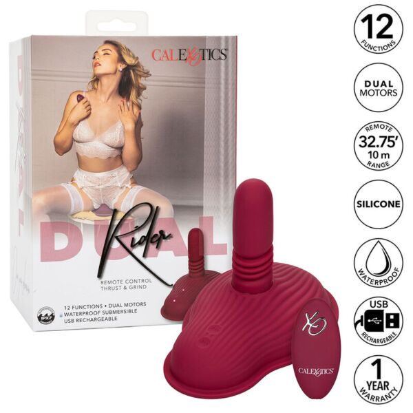 Vibrator zum Reiten CalExotics Dual Rider Thrust & Grind in Rot, mit Fernbedienung