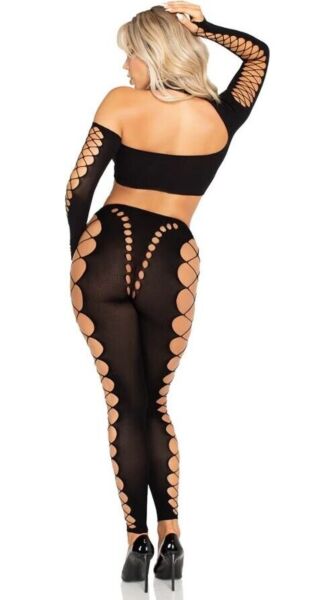 Leg Avenue Notorious Set aus asymmetrischem Crop Top und Leggings ohne Fuß, in Schwarz
