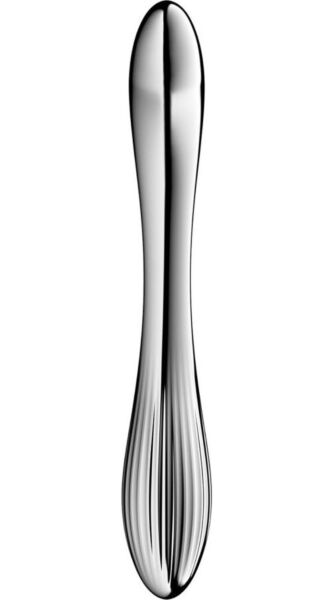 Dildo Satisfyer Pure Gravity 1 aus silberfarbenem Edelstahl, gebogen und beidseitig nutzbar