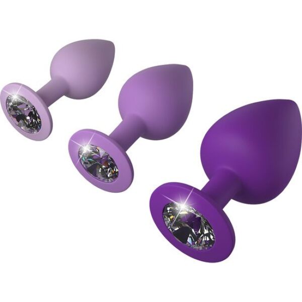 Set mit drei Analplugs Pipedream Her Little Gems Purple mit Schmuckstein in der Basis