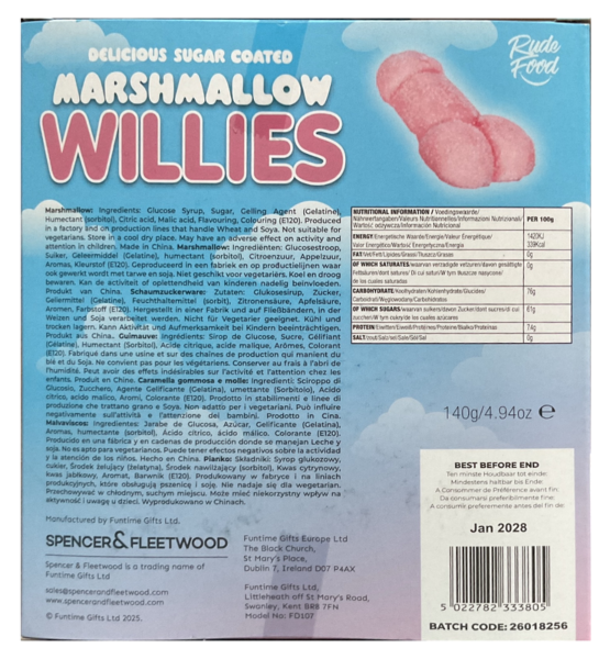 Packung rosa Marshmallows in Penisform, Marshmallow Willies von Spencer & Fleetwood