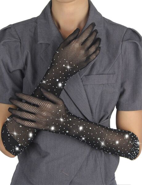 Schwarze Subblime Dessous-Handschuhe mit Glitzer und Strasssteinen