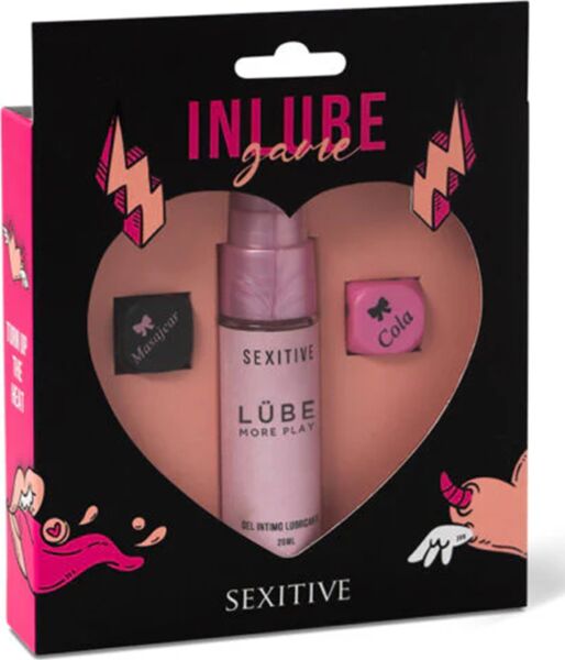 Erotik-Würfelspiel Sexitive Inlube Game mit den zwei Würfeln und dem Gleitgel