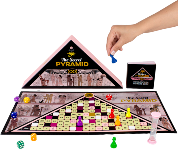 Erotikspiel Secret Play The Secret Pyramid, mit Spielbrett, Spielfiguren, Würfeln und Sanduhr