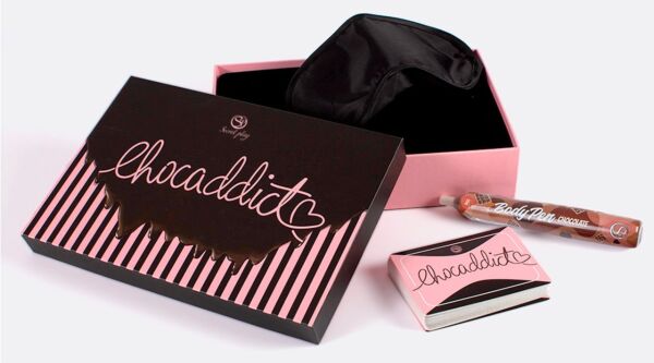 Erotikspiel Secret Play Chocaddict mit Karten, Augenbinde und Schokoladen-Körperstift