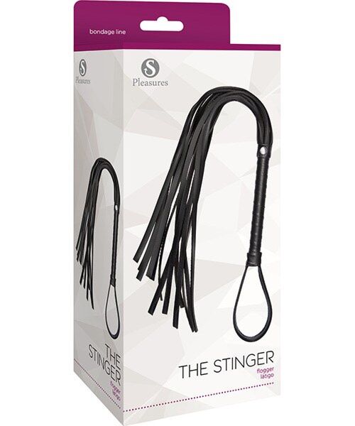 Flogger S Pleasures The Stinger, schwarz, mit 13 Riemen und Griff mit Schlaufe