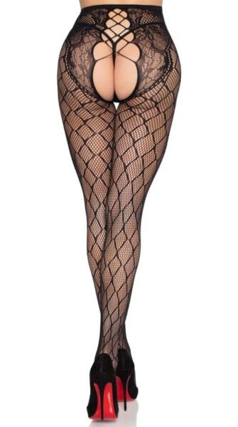 Netzstrumpfhose Leg Avenue Seline 1966 in Schwarz, mit hoher Taille und offenem Schritt