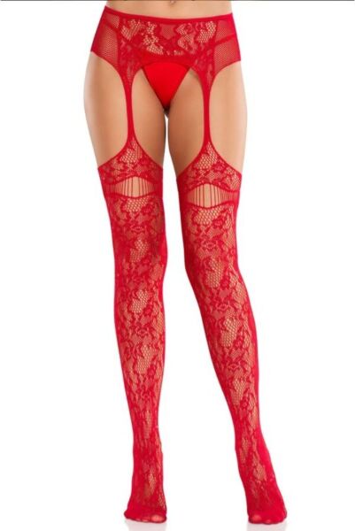 Strapsstrümpfe Leg Avenue Bloom Net aus Rosenspitze, ouvert