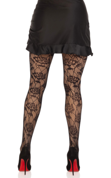 Schwarze Netzstrumpfhose Leg Avenue Wild Rose mit Rautenmuster und Rosen