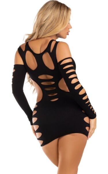 Schwarzes Minikleid Leg Avenue Hits Different Shredded mit zerrissenen Seiten