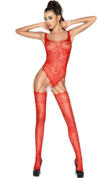 Bodystocking Passion BS034 aus Netz mit Stickerei