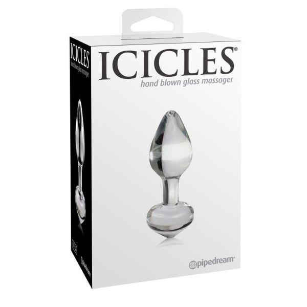 Analplug aus Glas Icicles N. 44 von Pipedream, mit konischer Spitze und Ring am Fuß
