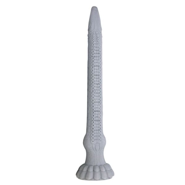 Fantasy-Dildo Power Monsters Basilisk aus steingrauem Silikon mit Reliefs und Saugfuß