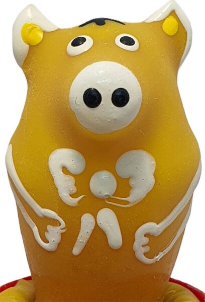 Dekoratives Kondom Condomerie Pig Sitting Yellow in Form eines sitzenden gelben Schweins