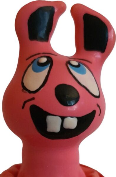 Condomerie Laughing Pink Hare, ein handbemaltes Scherz-Kondom mit einem rosa Hasen