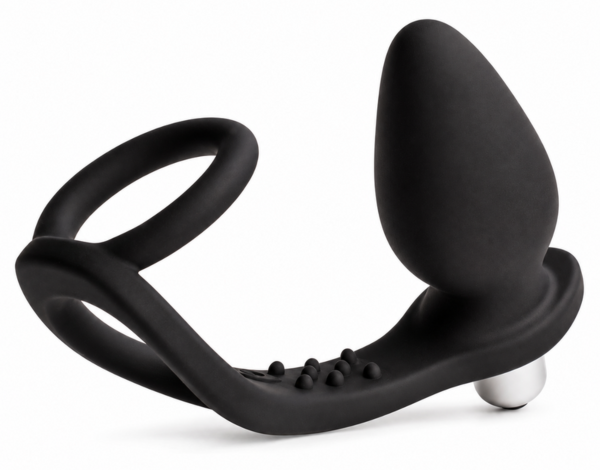 Prostata-Vibrator Rocks-Off Ro-Zen in Onyxschwarz, mit Doppelring zum Halten