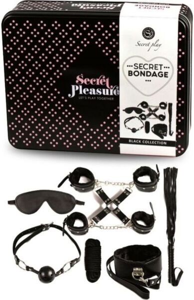 Bondage-Set Secret Play Secret Bondage 8 Teile schwarz, mit Fesseln, Peitsche, Knebel, Augenmaske, Halsband und Seil
