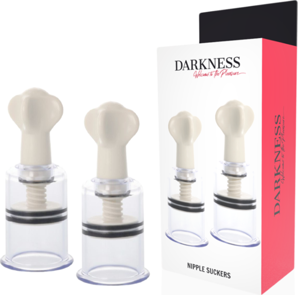 Nippelsauger Darkness, Set aus zwei Saugglocken aus weißem und transparentem Kunststoff mit Griff