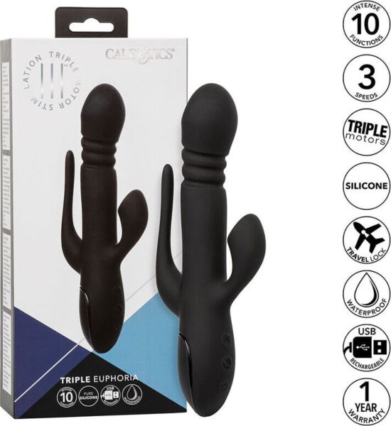 Rabbit-Vibrator CalExotics Triple Euphoria mit Schaft, Klitoris-Sauger und Vibrationsfortsatz
