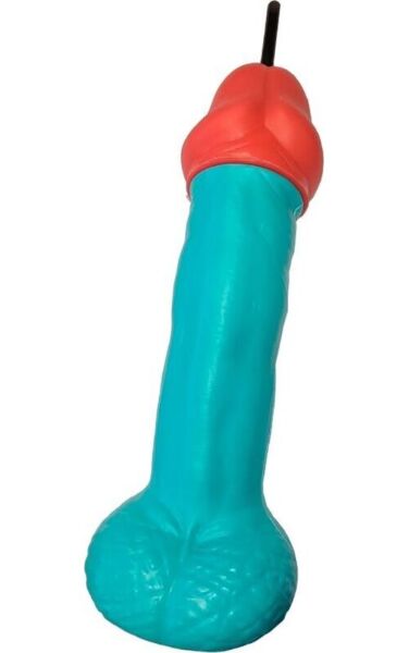 Penisbecher von Diablo Picante aus blauem Kunststoff in Penisform