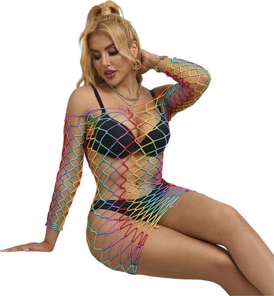Subblime Netzkleid mit langen Ärmeln und buntem Regenbogenmuster