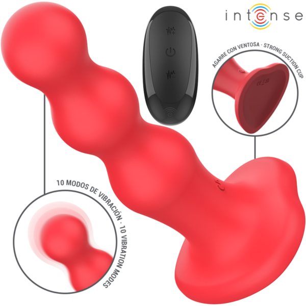 Roter Intense Cody Vibrator mit strukturierter Oberfläche und Saugnapf an der Basis