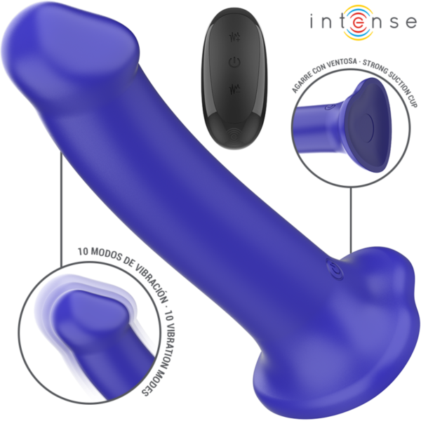 Dunkelblauer Intense Victoria Vibrator mit Saugnapf am Sockel