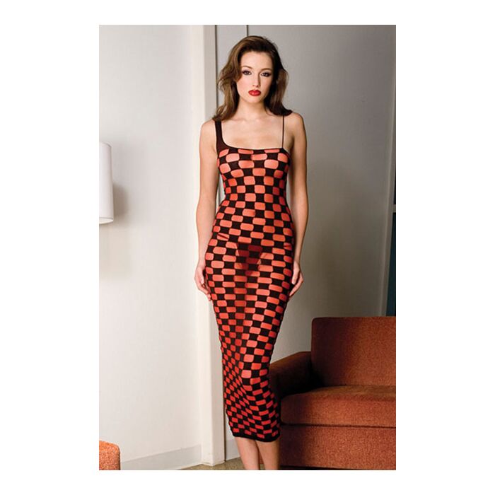 VESTIDO ROJO C/CUADROS NEGROS VESTIDO ROJO C/CUADROS NEGROS