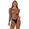 Bodystocking Lace Rhinestone Crotchless mit langen Ärmeln