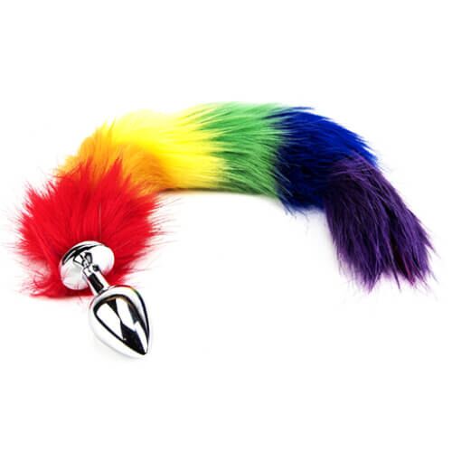 Butt Plug Furry Fantasy Rainbow Tail mit Kunstfellschwanz