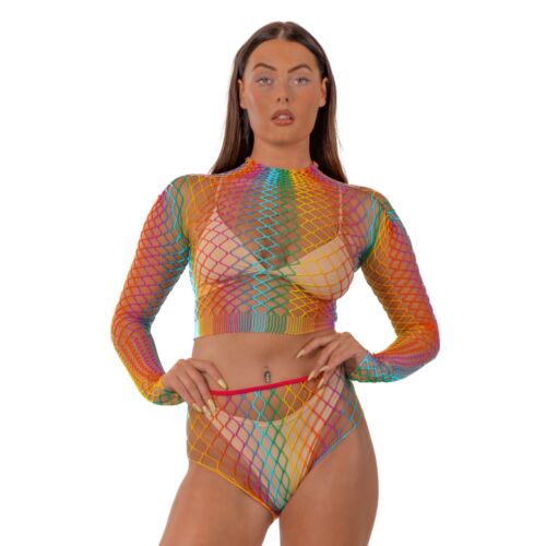 Lingerie Set Lace Rainbow Fence Net Crop Top und Bottoms