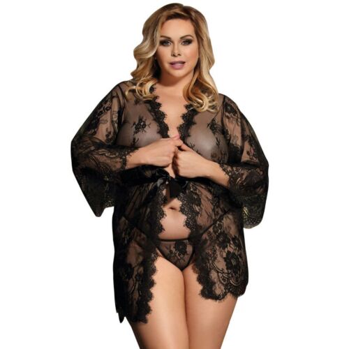 Peignoir SUBBLIME QUEEN PLUS SIZE mit floralen Spitzen