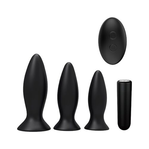 Anal Plug Set S Pleasures Triplicity Black mit vibrierender Kugel