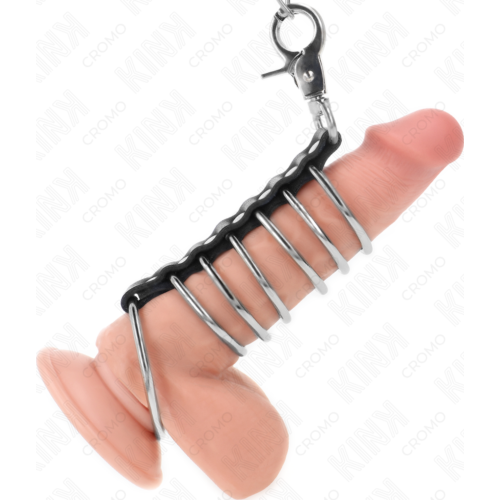 Leines für Penis KINK RING POWER mit 7 An rings und Kette