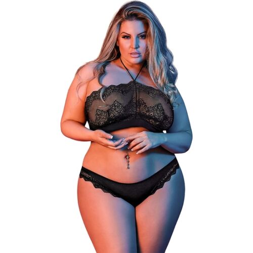 Lingerieset BANDEAUX & PANTY BLACK L/XL mit Spitze