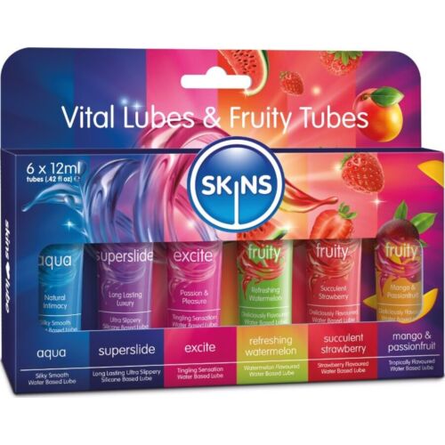 Kits Gleitmittels SKINS VITAL & FRUITY mit fruchtigen Aromen