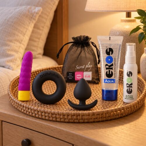 Sextoy-Basisset mit Bullet-Vibrator, Ring, Plug und Würfeln