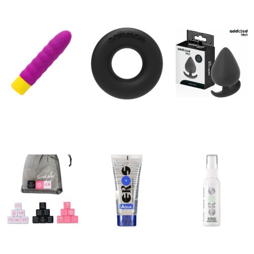 Sextoy-Basisset mit Bullet-Vibrator, Ring, Plug und Würfeln