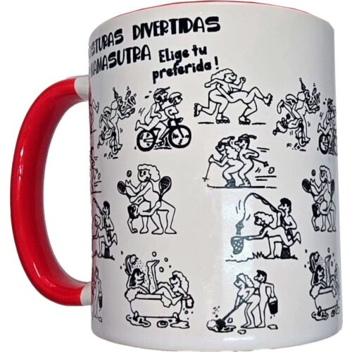 Tasse Diablo Picante mit Kamasutra-Design und rotem Henkel