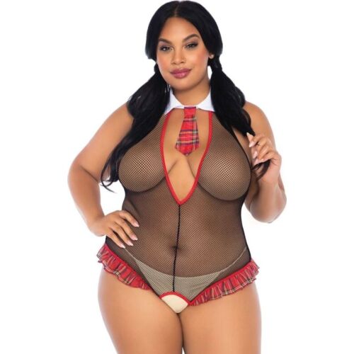 Teddy Leg Avenue mit offenem Schritt und V-Ausschnitt